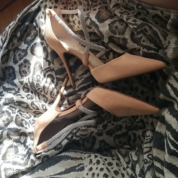 Jessica Simpson Tan Rhinestone Strap Sexy Heels 8.5 - Picture 6 of 12